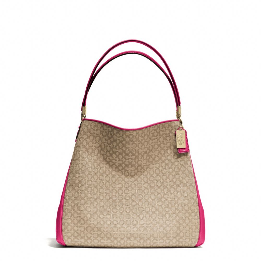 COACH MADISON NEEDLEPOINT OP ART SMALL PHOEBE SHOULDER BAG - LIGHT GOLD/KHAKI/PINK RUBY - F26282