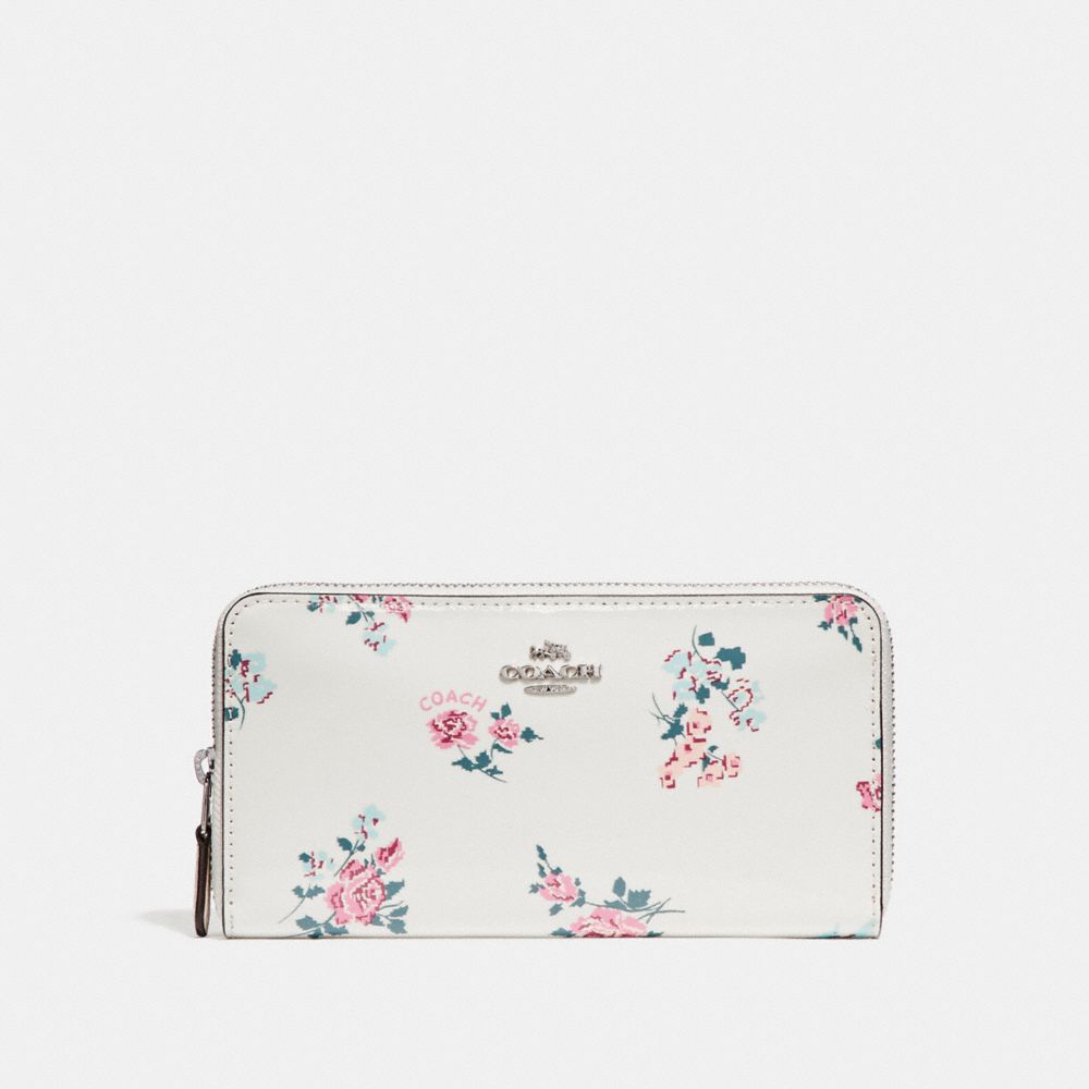COACH F26294 Accordion Zip Wallet With Cross Stitch Floral Print SILVER/CHALK MULTI