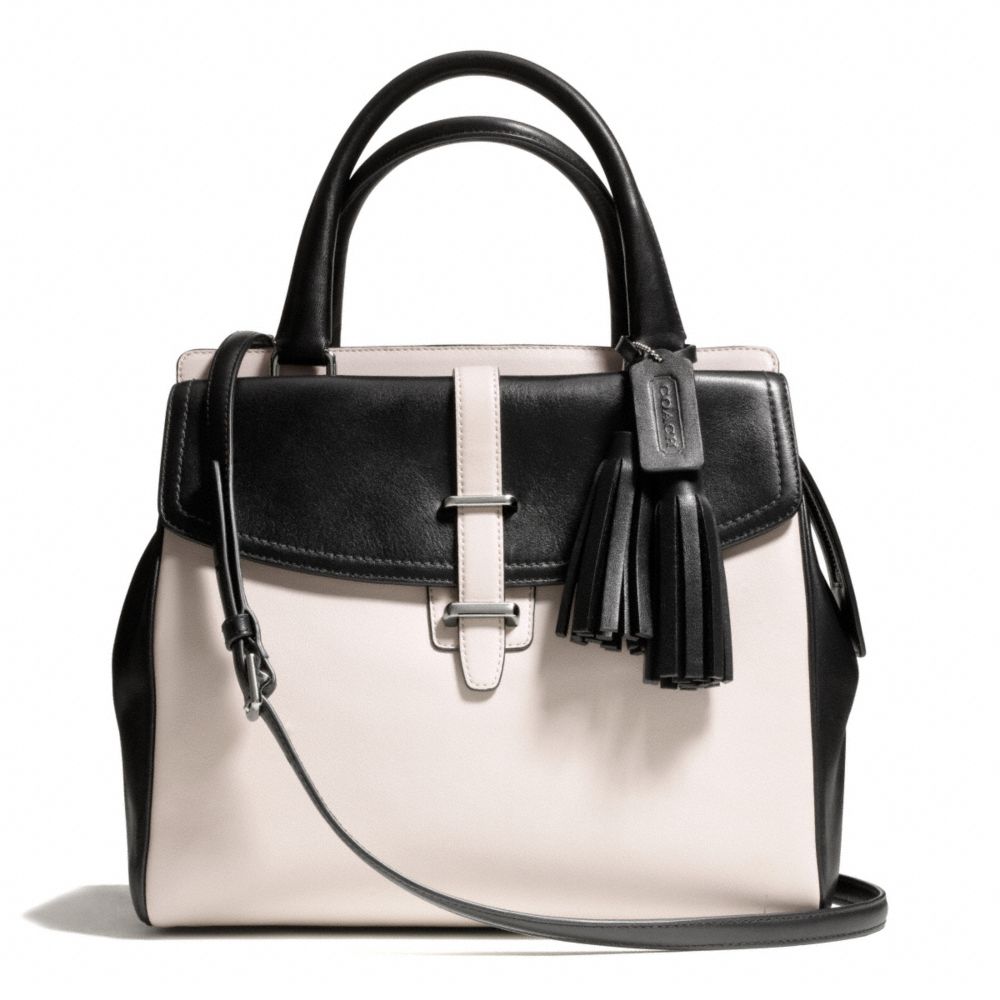 TWO TONE LEATHER NORTH/SOUTH SATCHEL - f26301 - F26301SVBWW