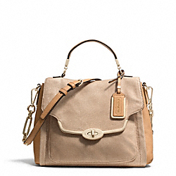 MADISON GLITTER LIZARD SMALL SADIE FLAP SATCHEL - LIGHT GOLD/BUFF - COACH F26324