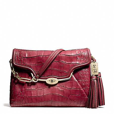 COACH MADISON CROC EMBOSSED SHOULDER FLAP - LIGHT GOLD/RUST RED - f26334