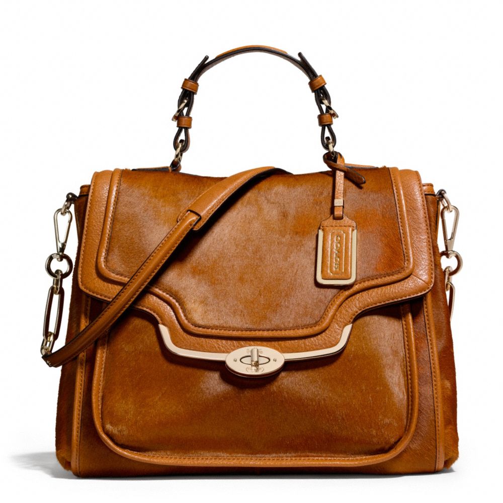 COACH F26346 MADISON MIXED HAIRCALF SADIE FLAP SATCHEL LIGHT-GOLD/ORANGE-SPICE