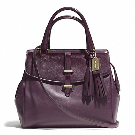 COACH HAIRCALF NORTH/SOUTH SATCHEL WITH HASP - BRASS/AUBERGINE - f26362