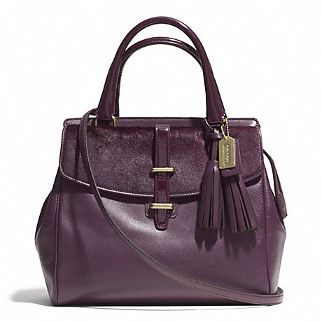 COACH f26362 HAIRCALF NORTH/SOUTH SATCHEL WITH HASP BRASS/AUBERGINE