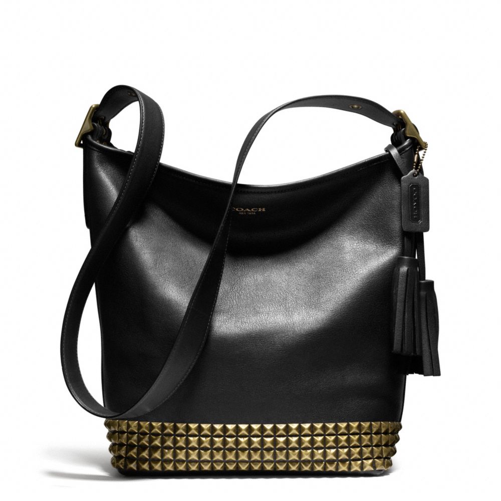 STUDDED LEATHER DUFFLE - f26413 -  ANTIQUE BRASS/BLACK