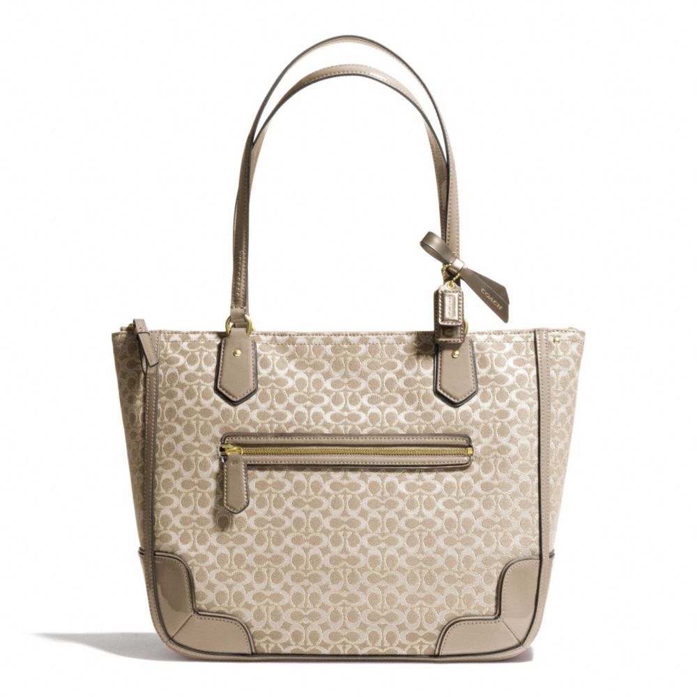 POPPY SIGNATURE C METALLIC OUTLINE SMALL TOTE - f26414 - BRASS/KHAKI/KHAKI