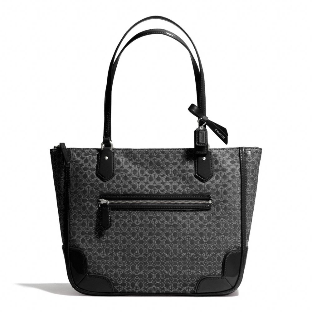 COACH F26414 Poppy Signature C Metallic Outline Small Tote SILVER/BLACK/BLACK