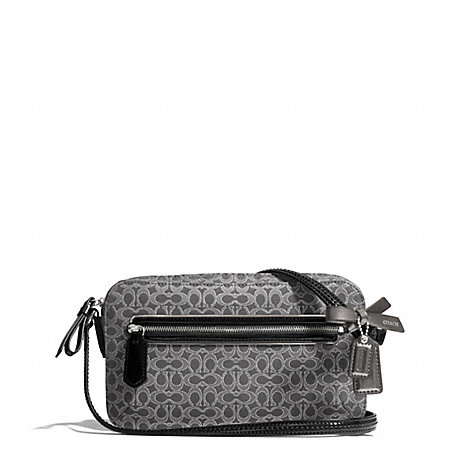 COACH F26424 POPPY SIGNATURE C METALLIC OUTLINE FLIGHT BAG SILVER/CHARCOAL/CHARCOAL