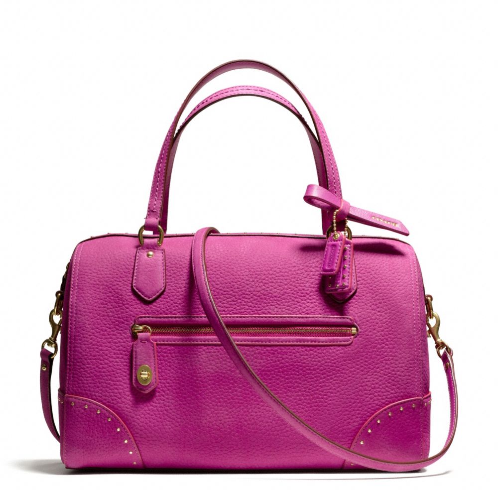 COACH POPPY EAST/WEST SATCHEL IN STUDDED LEATHER - BRASS/BRIGHT MAGENTA - F26434