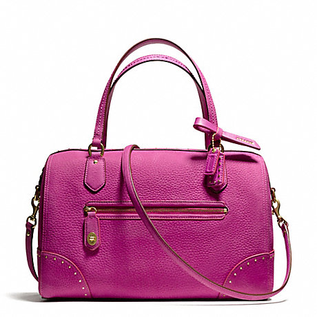 COACH f26434 POPPY EAST/WEST SATCHEL IN STUDDED LEATHER BRASS/BRIGHT MAGENTA
