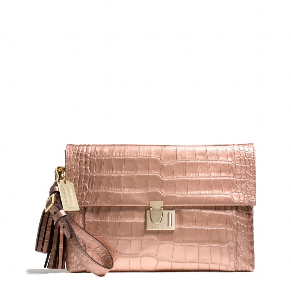 COACH F26446 - LIQUID METALLIC CROC LOCK CLUTCH GOLD/ROSEGOLD