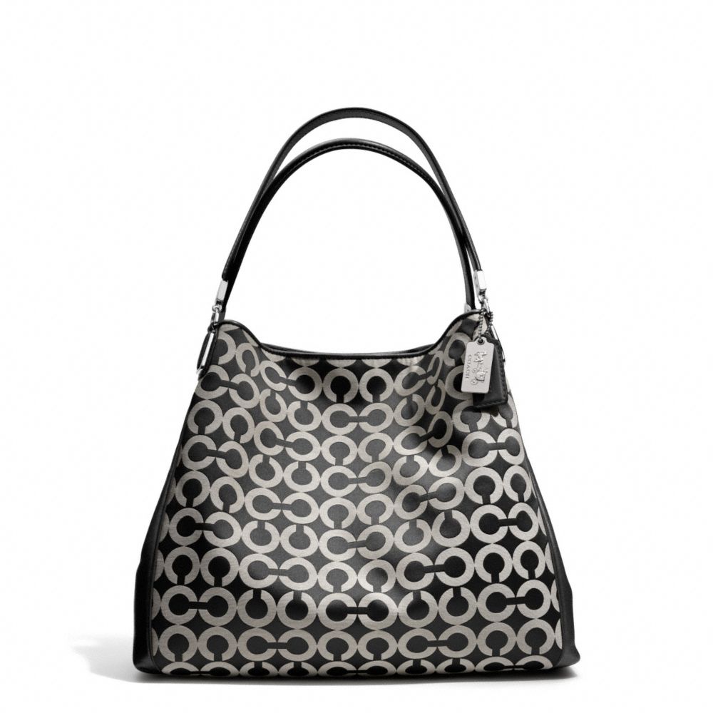 COACH F26448 MADISON OP ART SATEEN SMALL PHOEBE SHOULDER BAG SILVER/BLACK/WHITE/BLACK