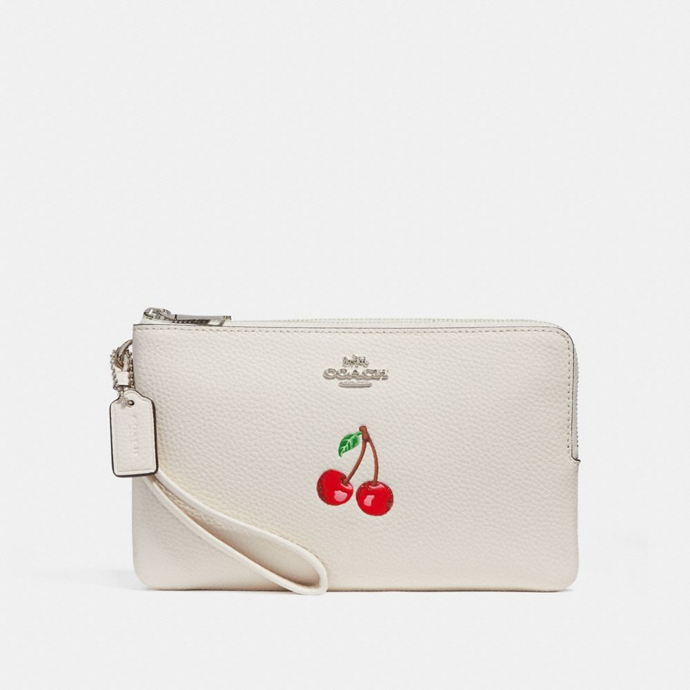 DOUBLE ZIP WALLET WITH CHERRY - SILVER/CHALK MULTI - COACH F26450