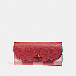 SLIM ENVELOPE WALLET WITH BUFFALO PLAID PRINT - COACH f26453 - BLUSH MULTI/BLACK ANTIQUE NICKEL