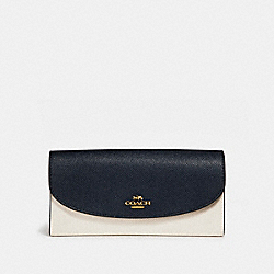 SLIM ENVELOPE WALLET IN COLORBLOCK - COACH f26457 - MIDNIGHT/CHALK/Light Gold