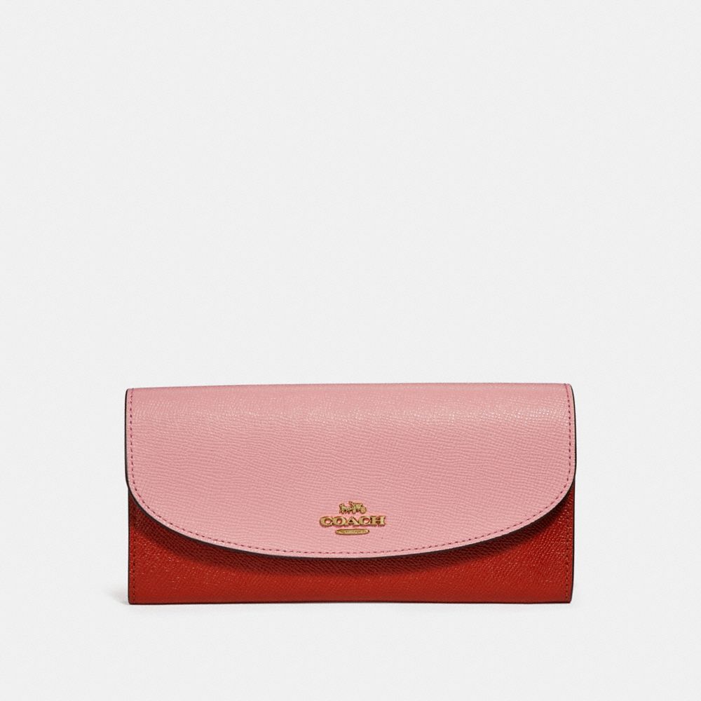 COACH f26457 SLIM ENVELOPE WALLET IN COLORBLOCK BLUSH/TERRACOTTA/LIGHT GOLD