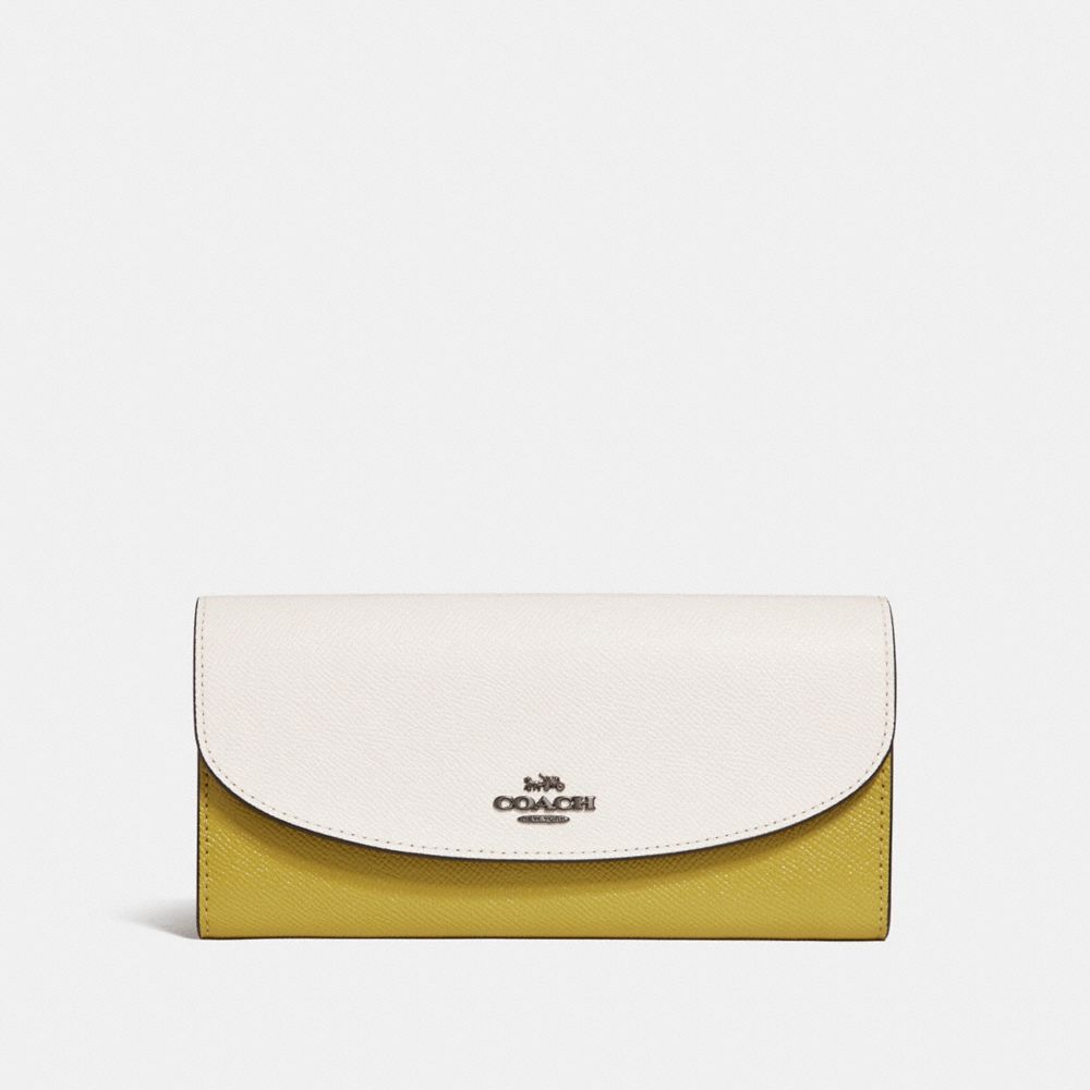 COACH f26457 SLIM ENVELOPE WALLET IN COLORBLOCK CHALK/CHARTREUSE/BLACK ANTIQUE NICKEL