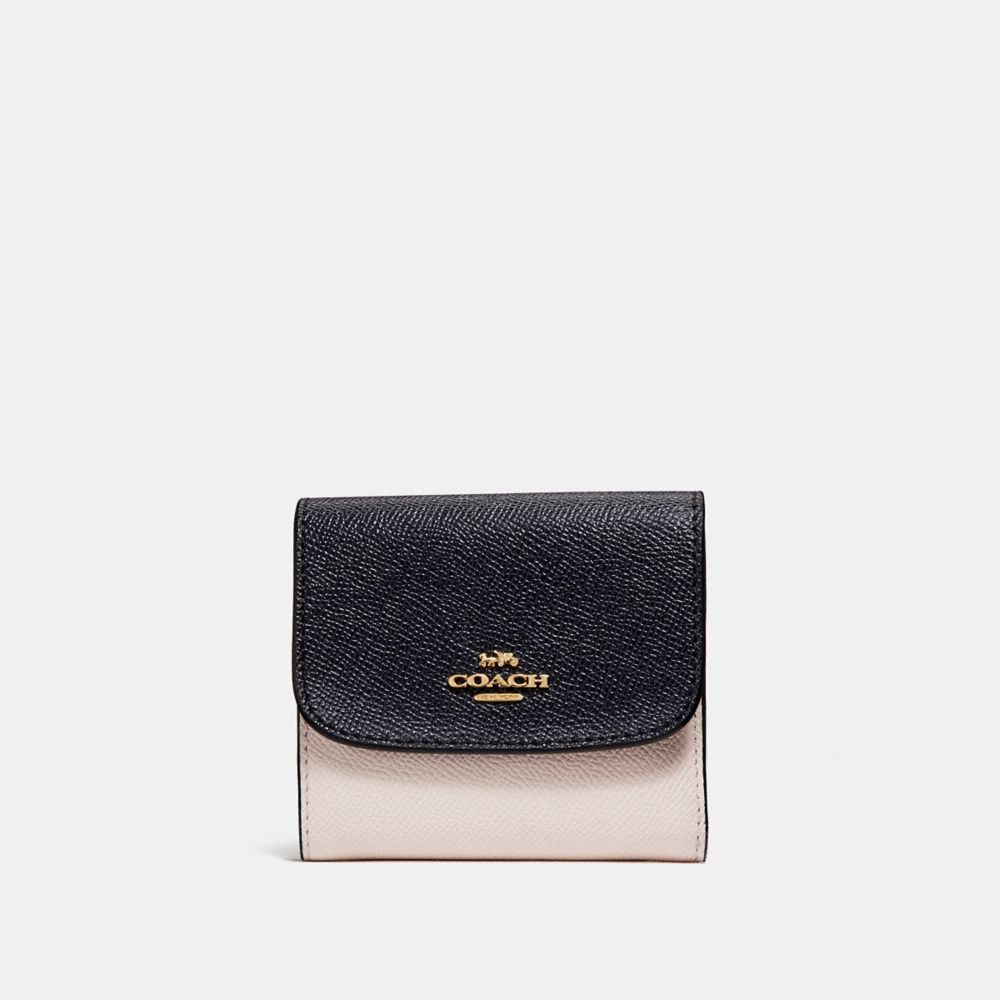 COACH F26458 SMALL WALLET IN COLORBLOCK MIDNIGHT/CHALK/LIGHT-GOLD