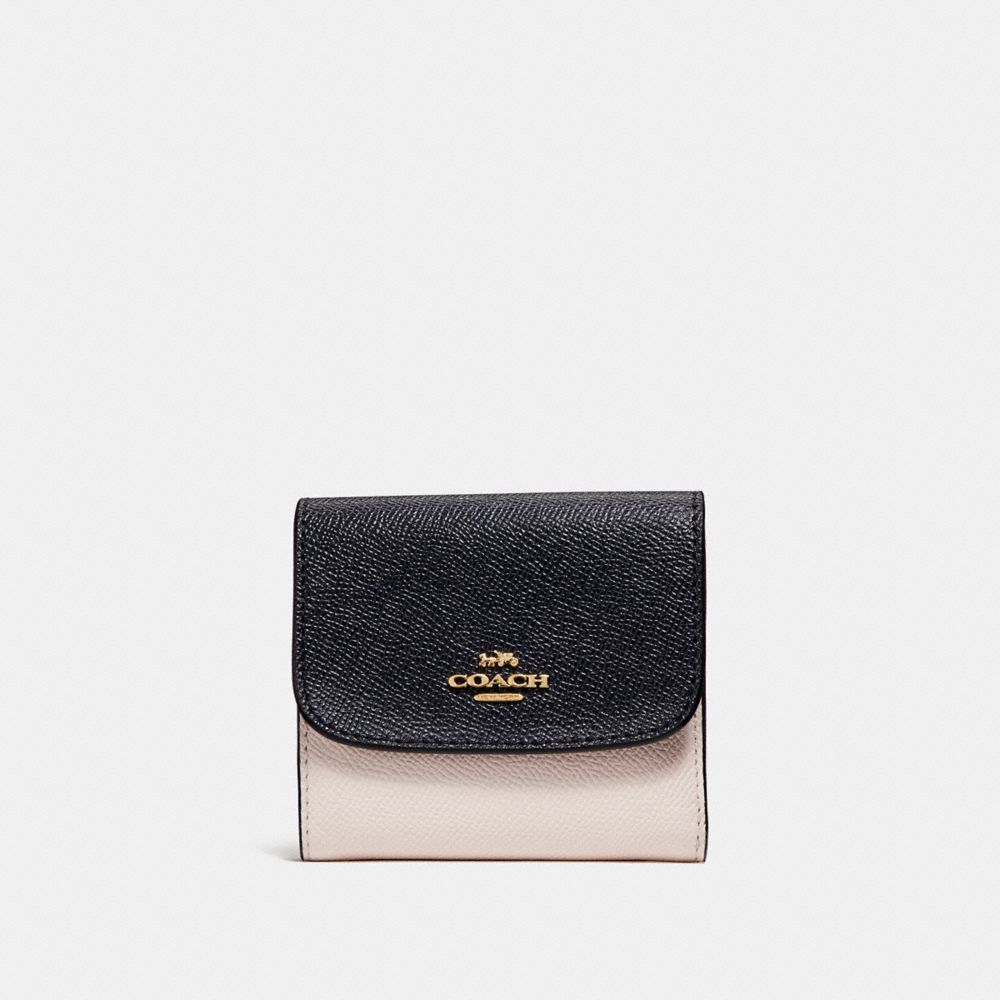 COACH f26458 SMALL WALLET IN COLORBLOCK MIDNIGHT/CHALK/Light Gold