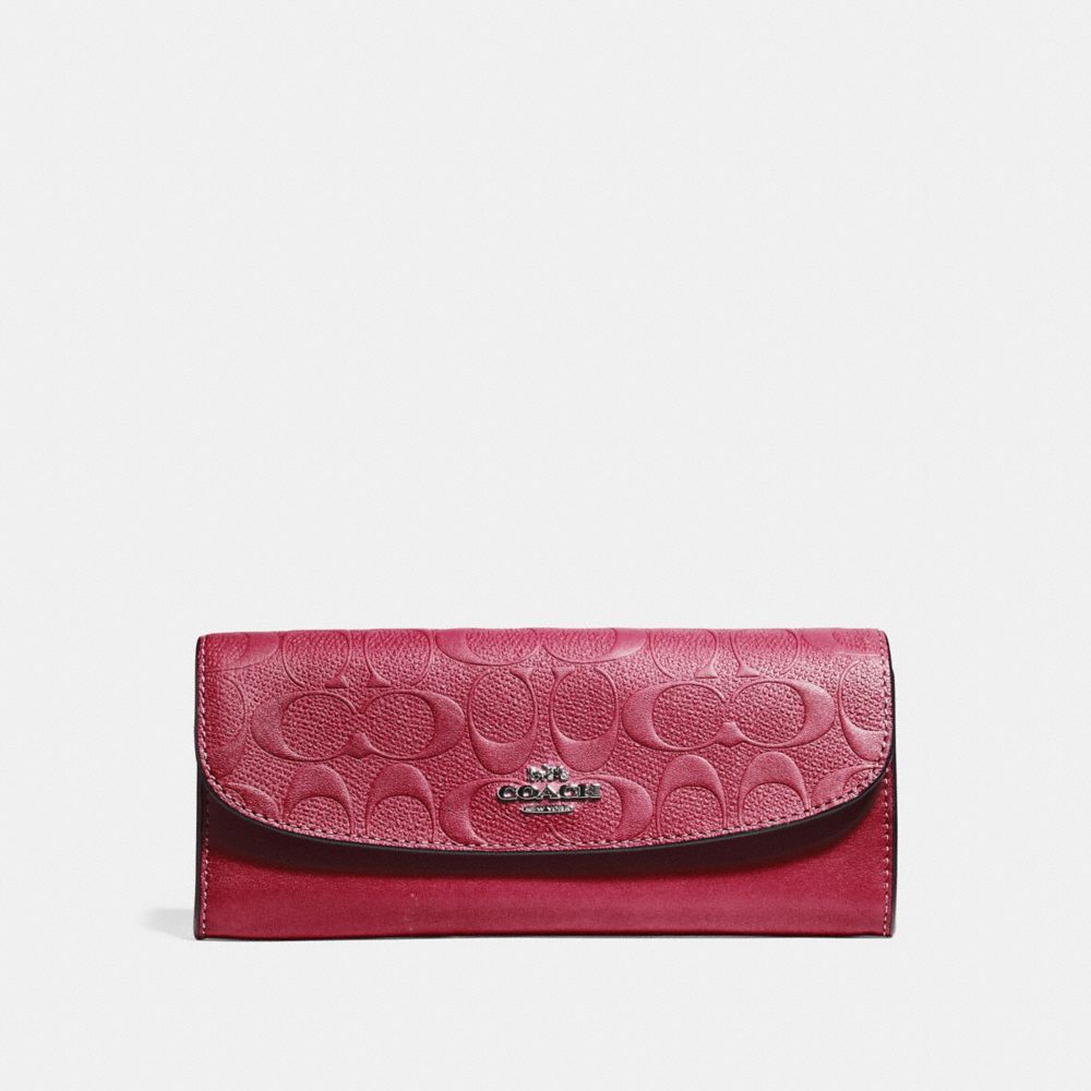 COACH F26460 - SOFT WALLET IN SIGNATURE LEATHER HOT PINK/SILVER