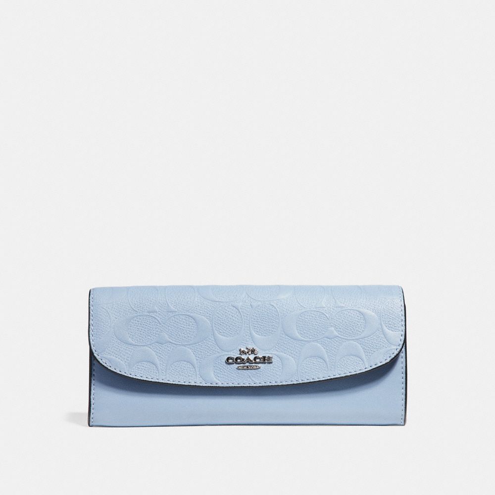 SOFT WALLET IN SIGNATURE LEATHER - SILVER/POOL - COACH F26460