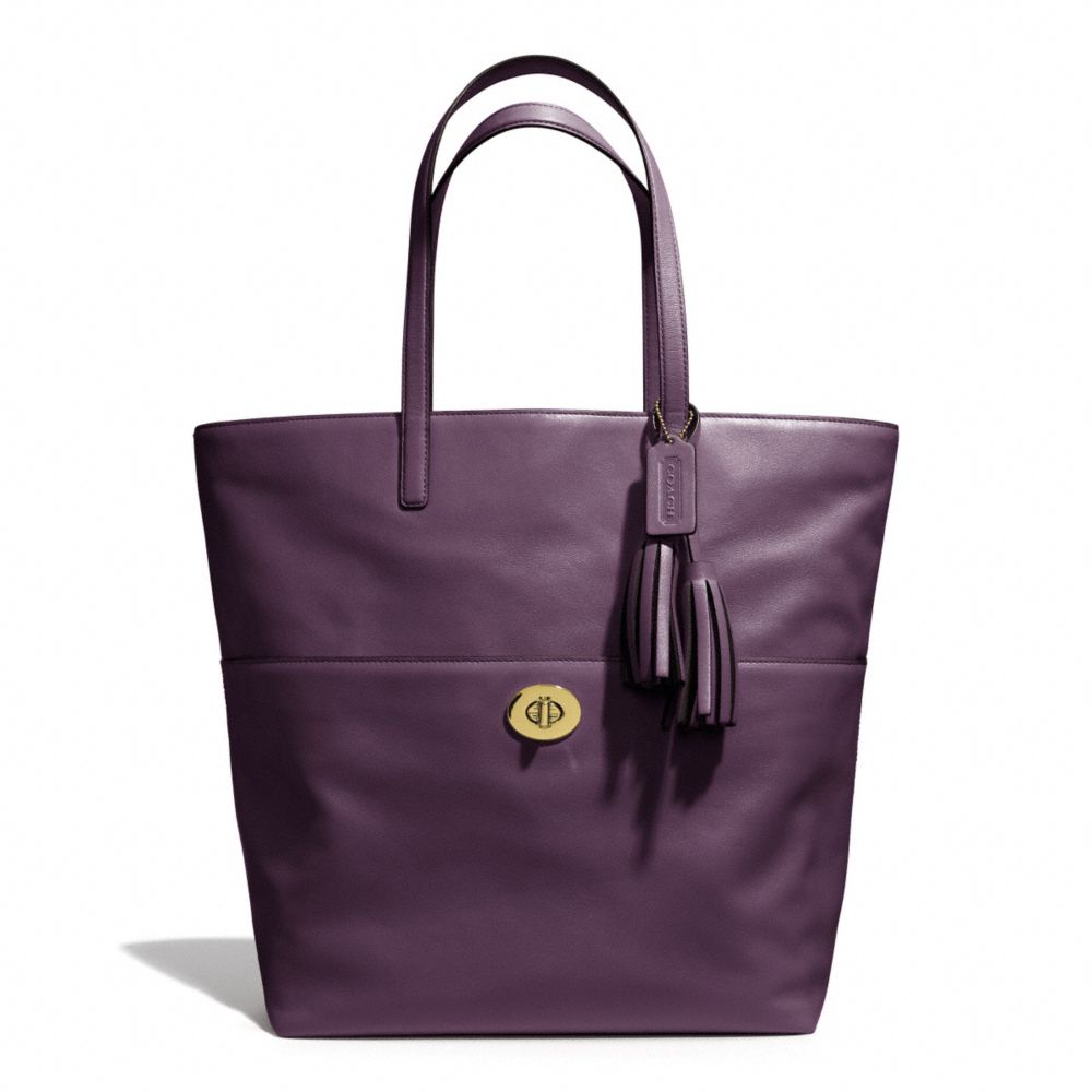 COACH F26461 Leather Turnlock Tote BRASS/BLACK VIOLET