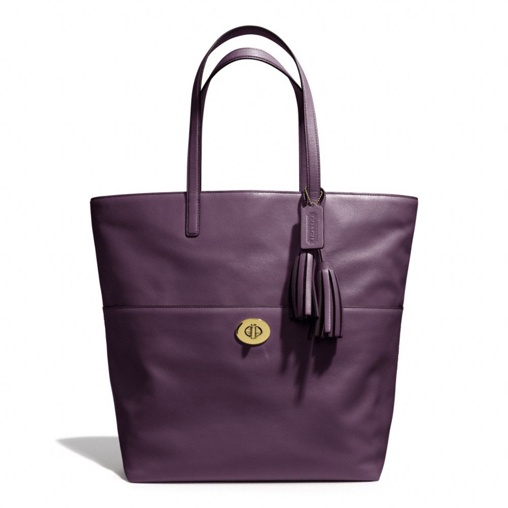 COACH F26461 - LEATHER TURNLOCK TOTE BRASS/BLACK VIOLET