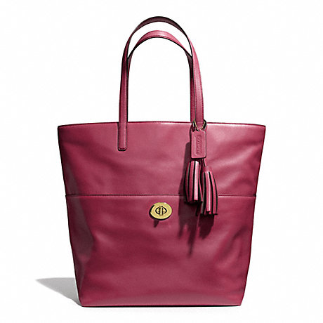 COACH LEATHER TURNLOCK TOTE - BRASS/DEEP PORT - f26461