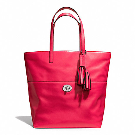 COACH f26461 TURNLOCK TOTE IN LEATHER SILVER/PINK SCARLET