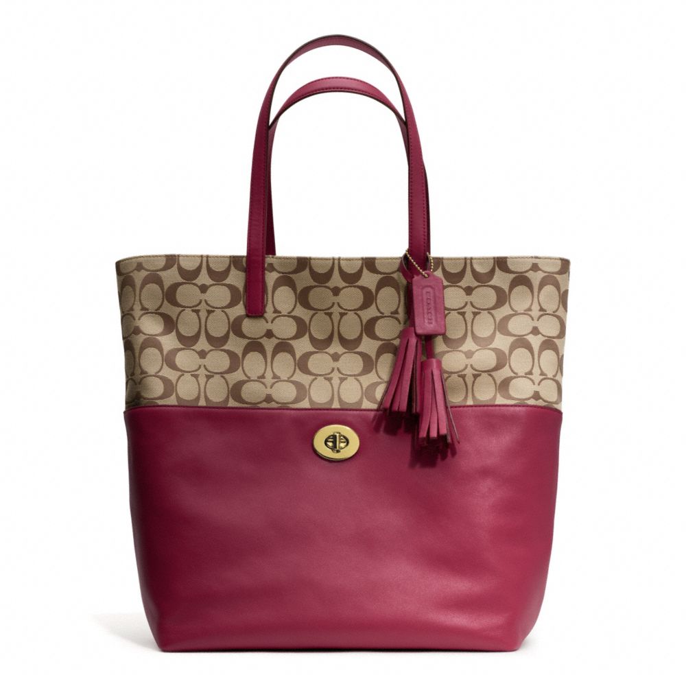 COACH SIGNATURE TURNLOCK TOTE - BRASS/KHAKI/DEEP PORT - f26476