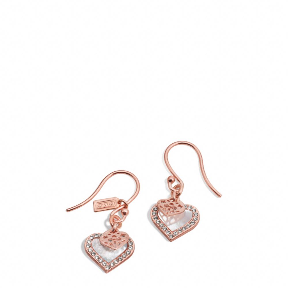 COACH MOTHER OF PEARL HEART EARRINGS - ROSE GOLD/WHITE - f26546