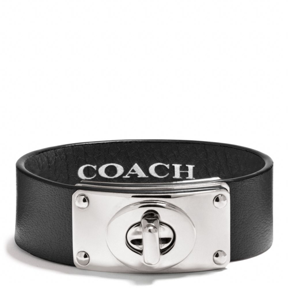 COACH f26551 SMALL LEATHER TURNLOCK PLAQUE BRACELET SILVER/BLACK