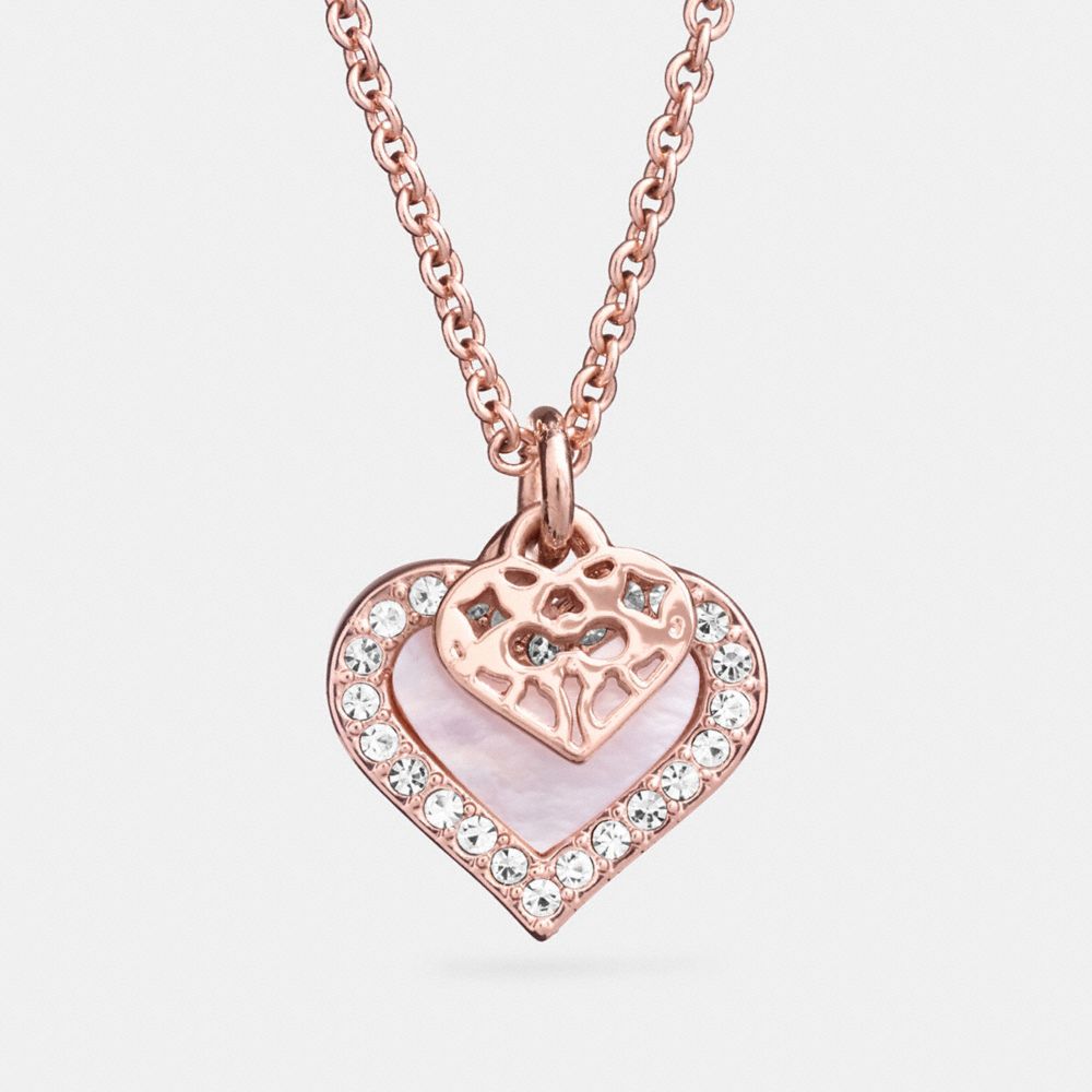 COACH MOTHER OF PEARL HEART NECKLACE - ROSE GOLD/WHITE - f26557