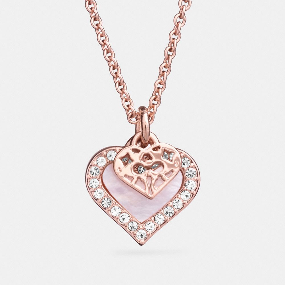 COACH f26557 MOTHER OF PEARL HEART NECKLACE ROSE GOLD/WHITE