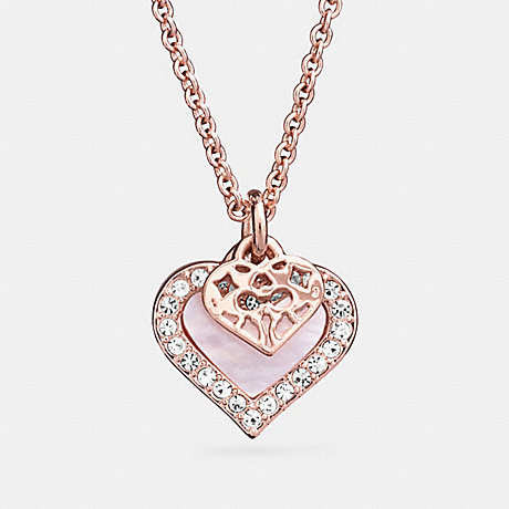 COACH f26557 MOTHER OF PEARL HEART NECKLACE ROSE GOLD/WHITE
