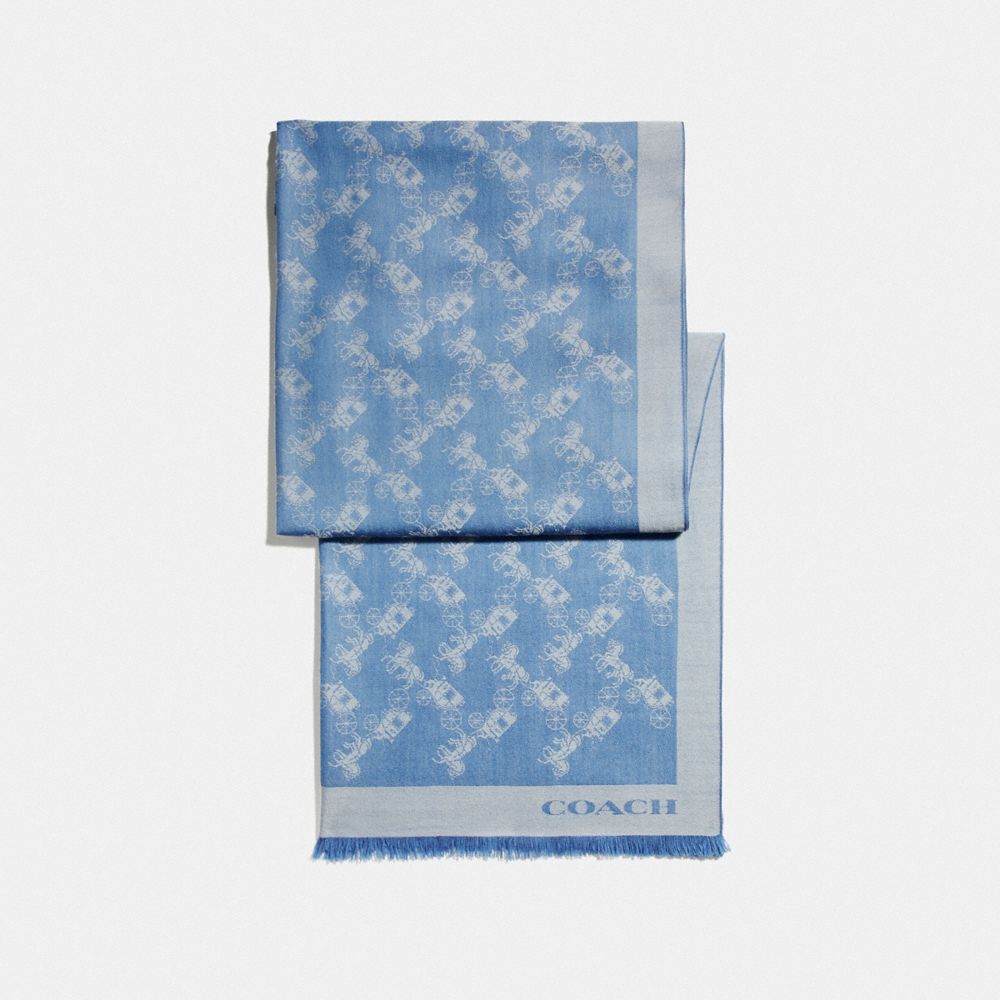 COACH F26587 - BICOLOR HORSE AND CARRIAGE OBLONG SCARF SKY BLUE