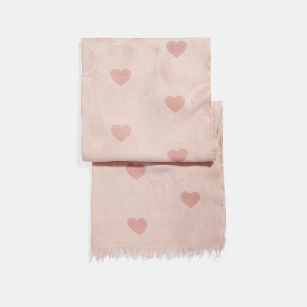 COACH HEART PRINT LIGHTWEIGHT SIGNATURE SHAWL - BLUSH - f26596