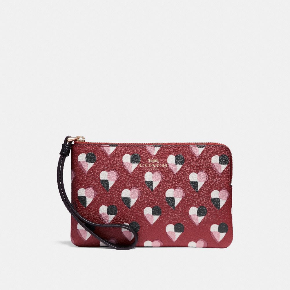 Coach Corner Zip Wristlet With Coach Heart Print