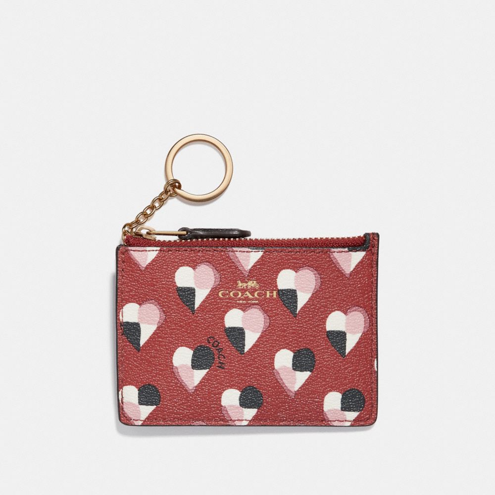 COACH MINI ID SKINNY WITH CHECKER HEART PRINT - TERRACOTTA MULTI/LIGHT GOLD - f26615