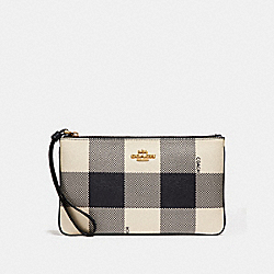 LARGE WRISTLET WITH BUFFALO PLAID PRINT - COACH f26620 - MIDNIGHT MULTI/IMITATION GOLD