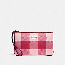 LARGE WRISTLET WITH BUFFALO PLAID PRINT - COACH f26620 - BLUSH MULTI/BLACK ANTIQUE NICKEL