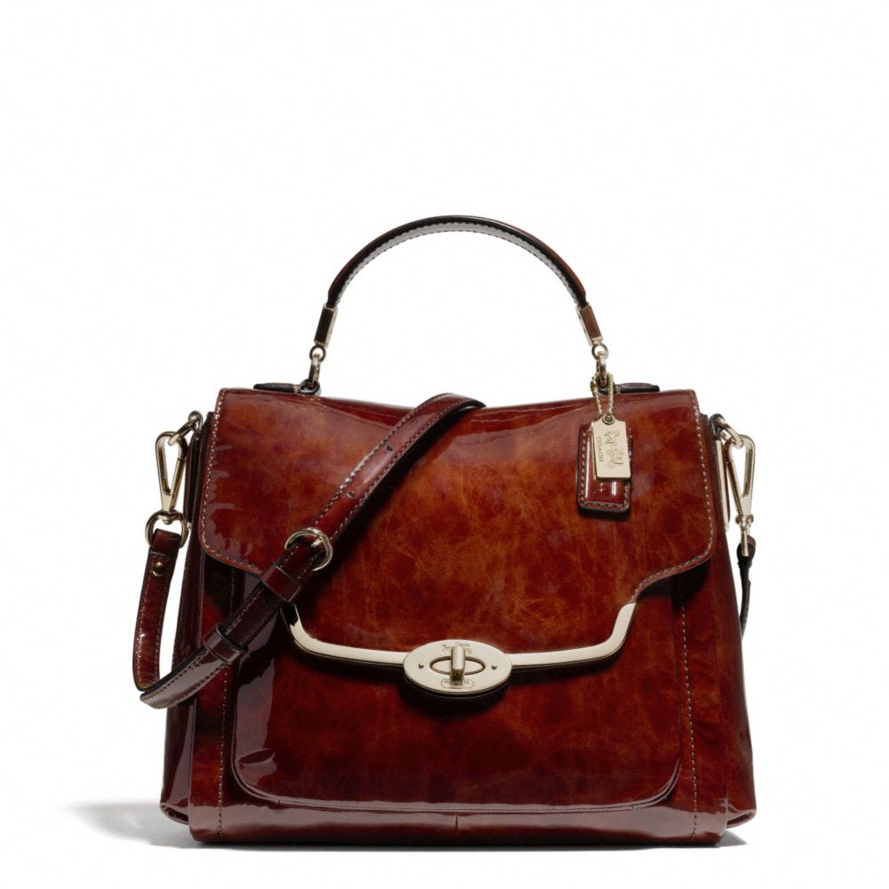 MADISON PATENT SMALL SADIE FLAP SATCHEL - LIGHT GOLD/TORTOISE - COACH F26622