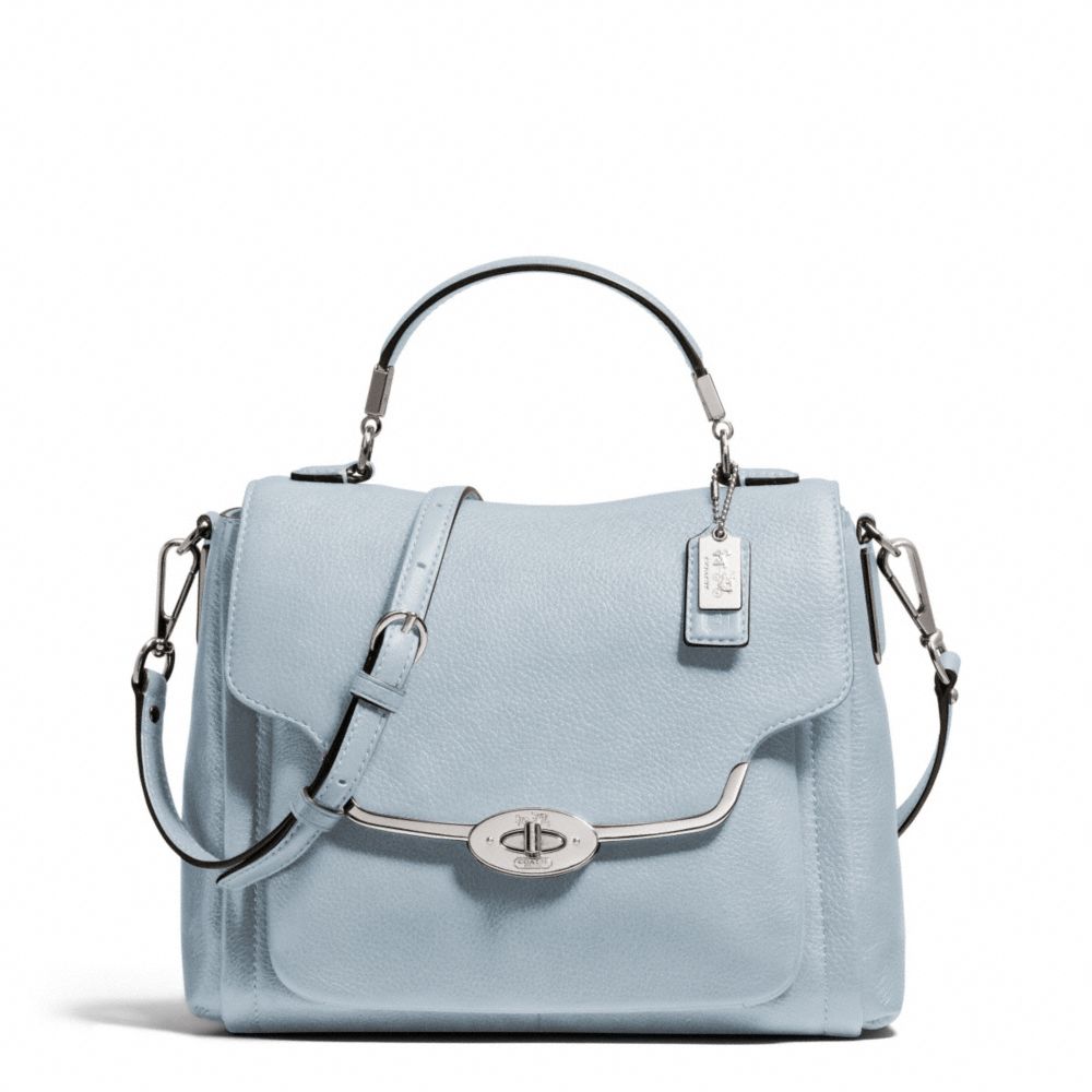 COACH F26624 MADISON LEATHER SMALL SADIE FLAP SATCHEL SILVER/POWDER-BLUE