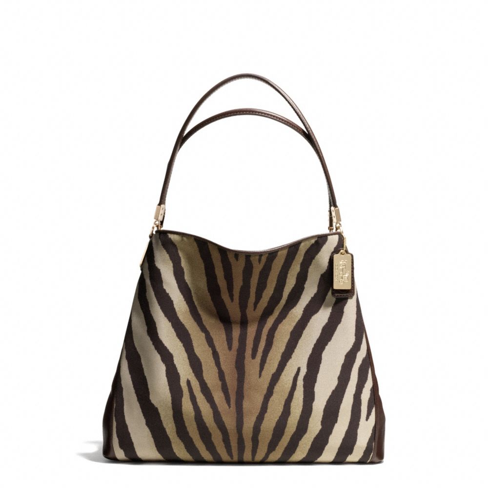 COACH F26637 Madison Zebra Print Small Phoebe Shoulder Bag LIGHT GOLD/BROWN MULTI