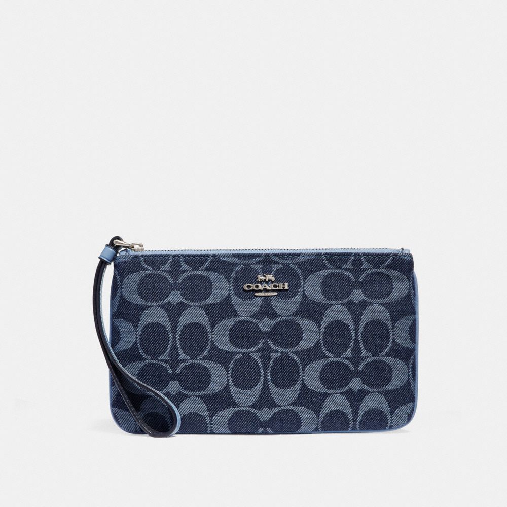 COACH F26660 LARGE WRISTLET IN SIGNATURE JACQUARD SILVER/DENIM