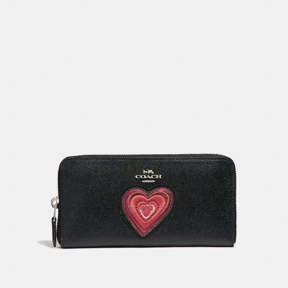 COACH F26693 Accordion Zip Wallet With Heart Embroidery SILVER/BLACK