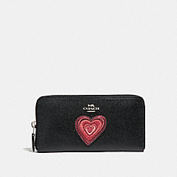 ACCORDION ZIP WALLET WITH HEART EMBROIDERY - f26693 - SILVER/BLACK