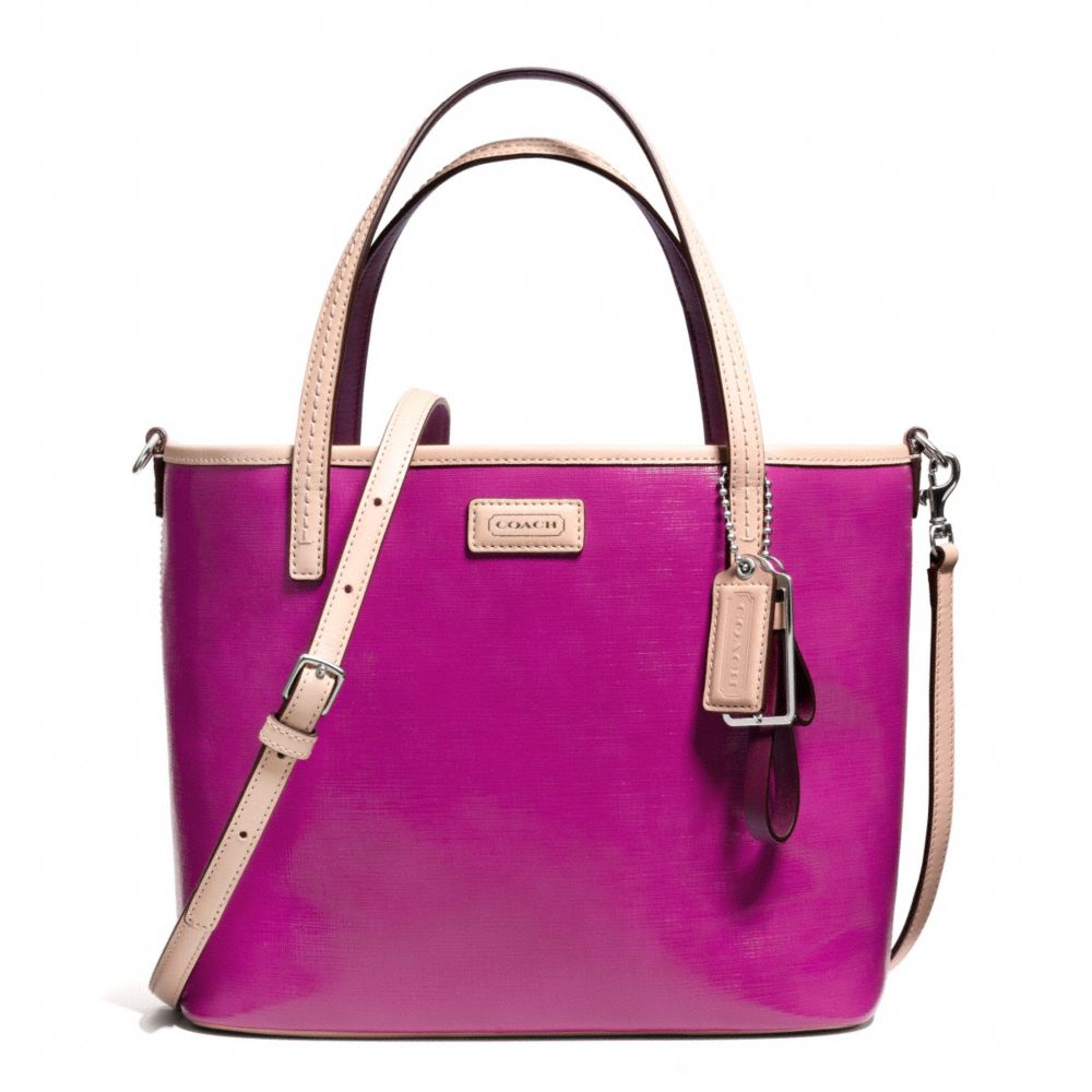 COACH PARK METRO PATENT SMALL TOTE - SILVER/BRIGHT MAGENTA - f26731