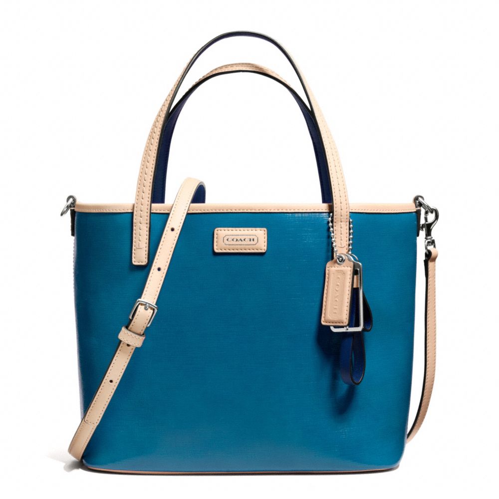 COACH F26731 Park Metro Patent Small Tote SILVER/TEAL