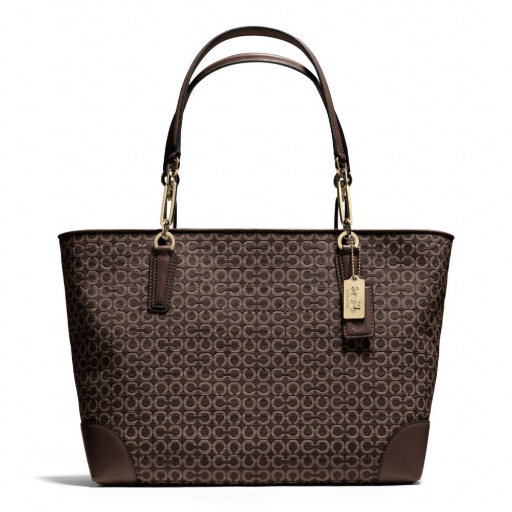 COACH MADISON EAST/WEST TOTE IN OP ART NEEDLEPOINT FABRIC - LIGHT GOLD/MAHOGANY - F26767